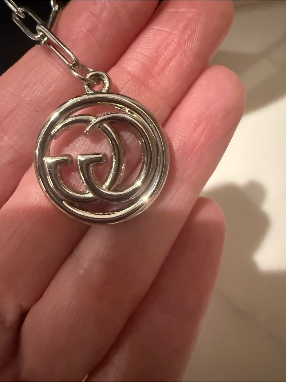 Upcycled Gucci Silver Double G Round Pendant Necklace - Picture 4 of 5